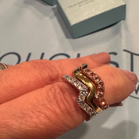 Touchstone Crystal Jewelry - Touchstone Crystal Gold, Silver, and Rose Gold Wave Ring Trio